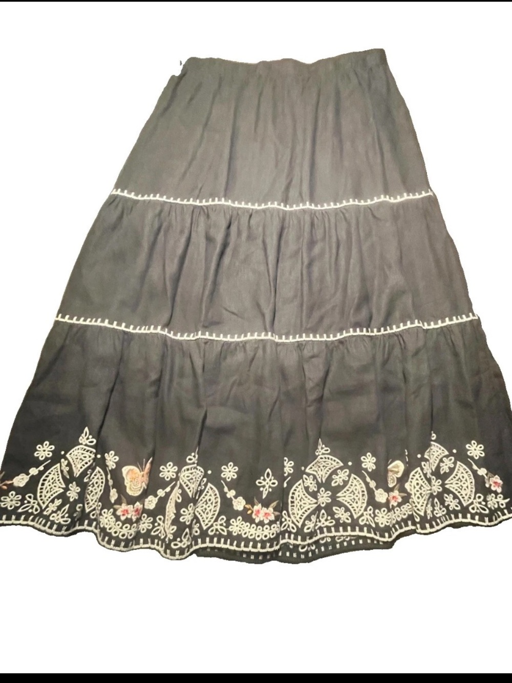 Johnny Was Black Linen Full Skirt, XL